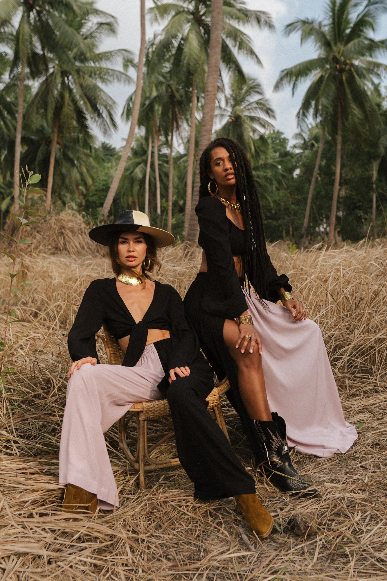 Women black & nude palazzo trousers