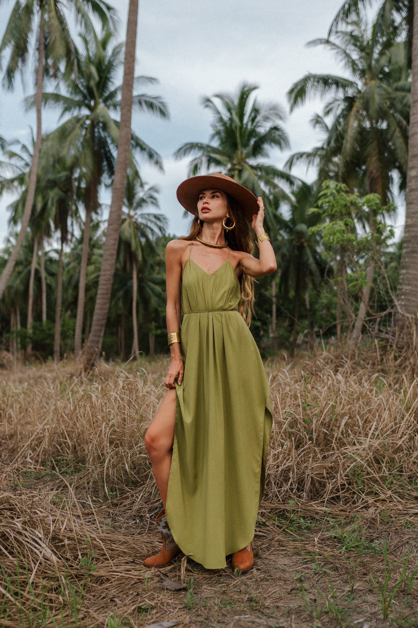 Olive maxi women dress