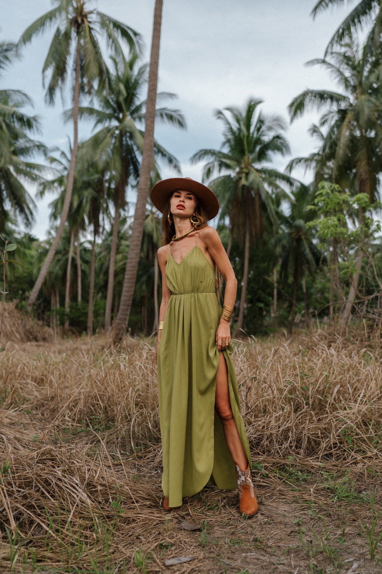Olive maxi women dress