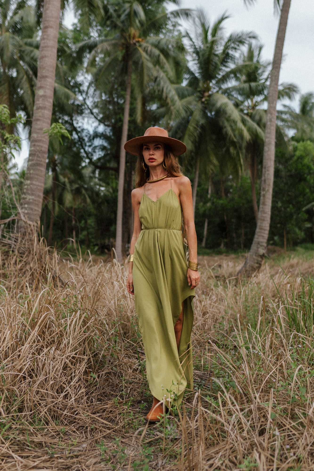 Olive maxi women dress