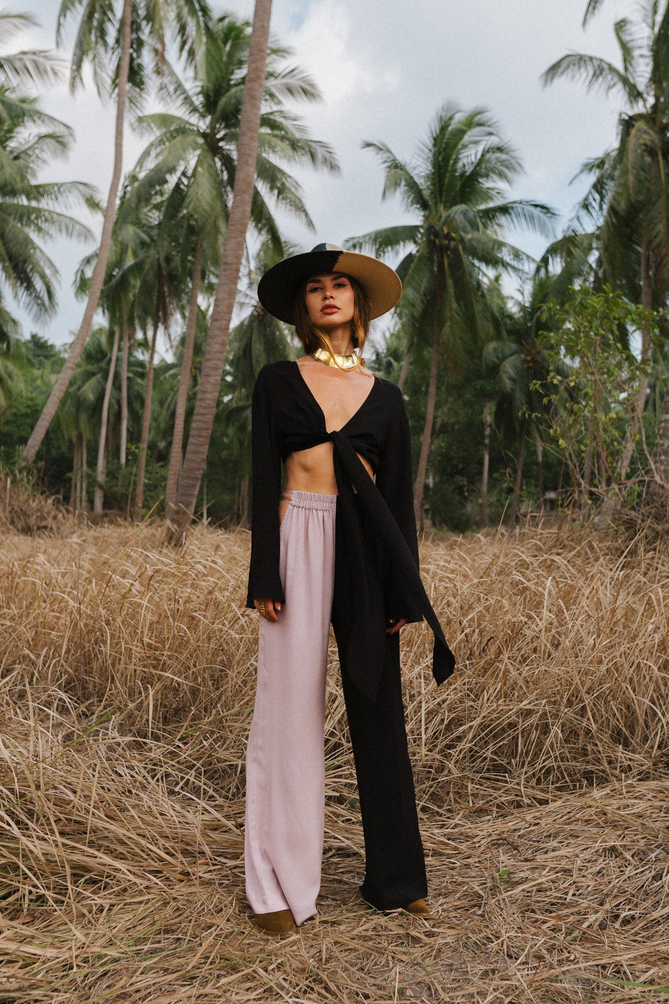 Women black & nude palazzo trousers