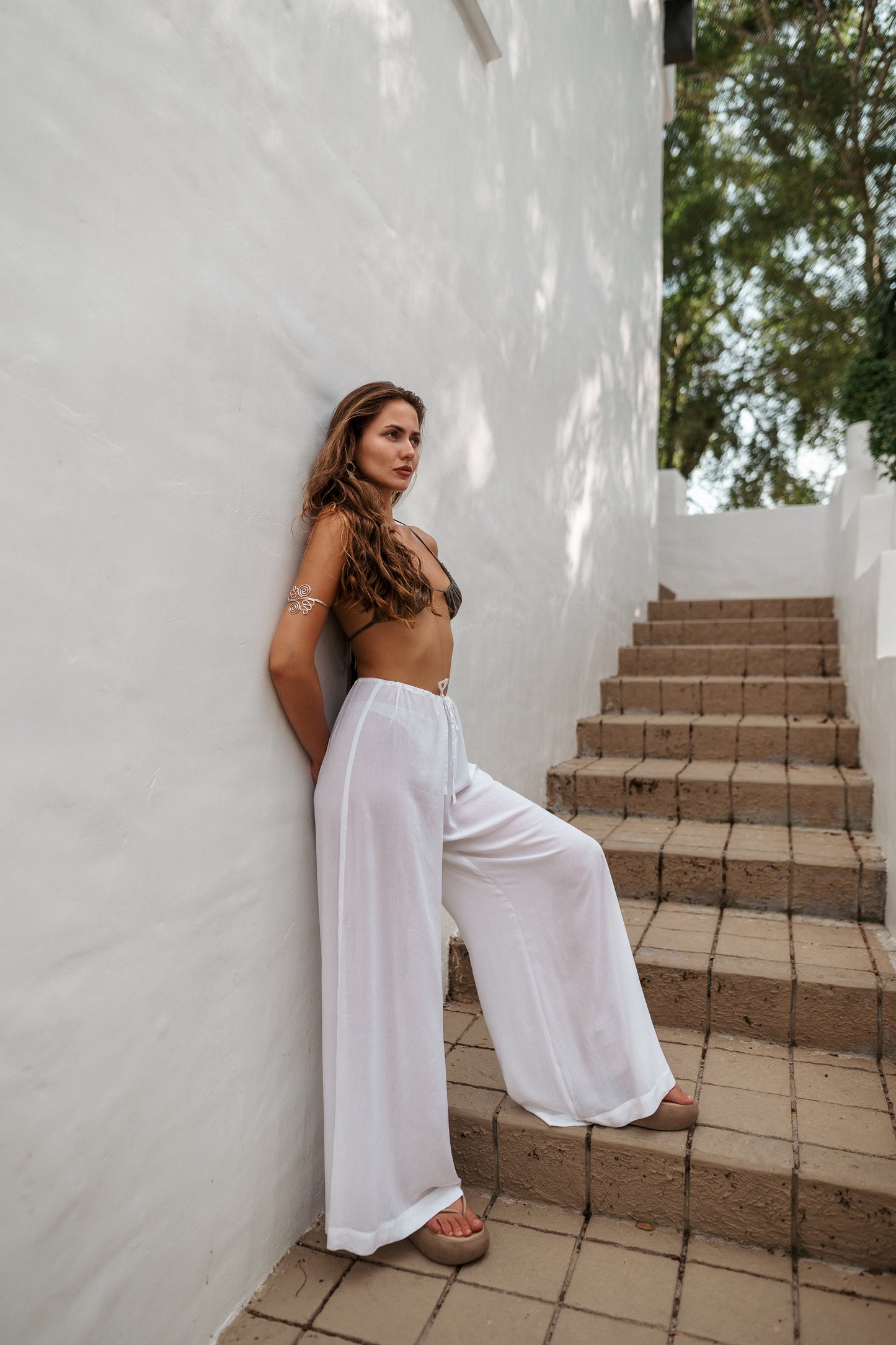 Women long white palazzo pants