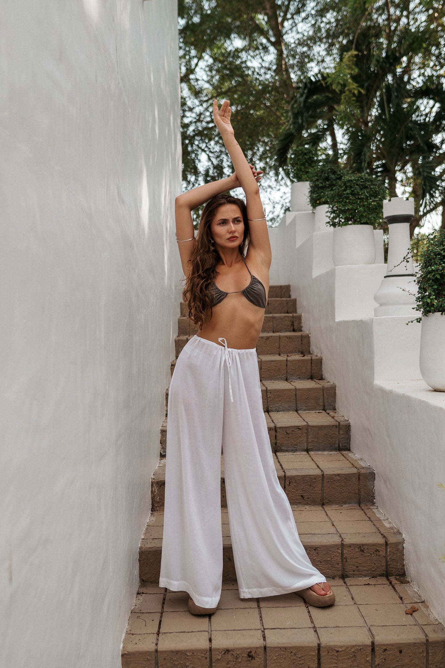 Women long white palazzo pants