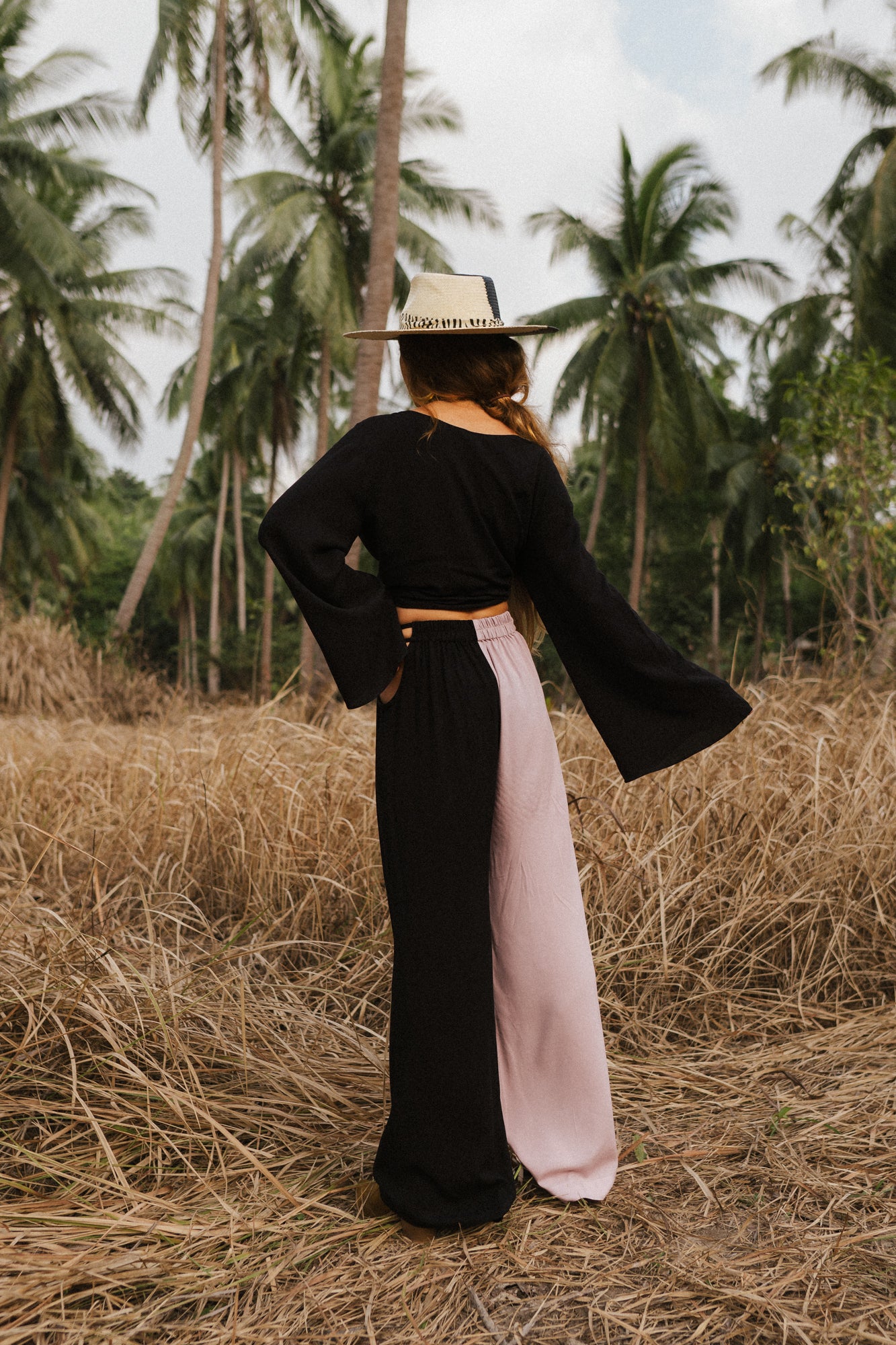 Women black & nude palazzo trousers