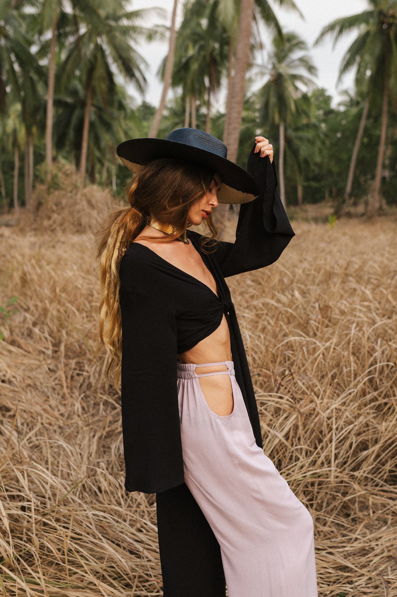 Women black & nude palazzo trousers