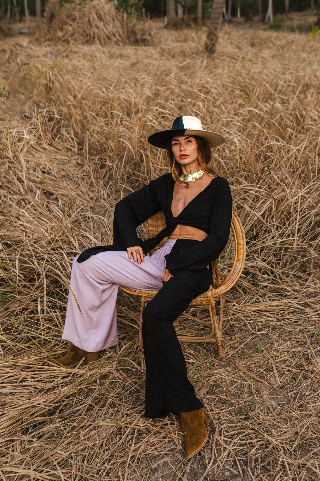 Women black & nude palazzo trousers