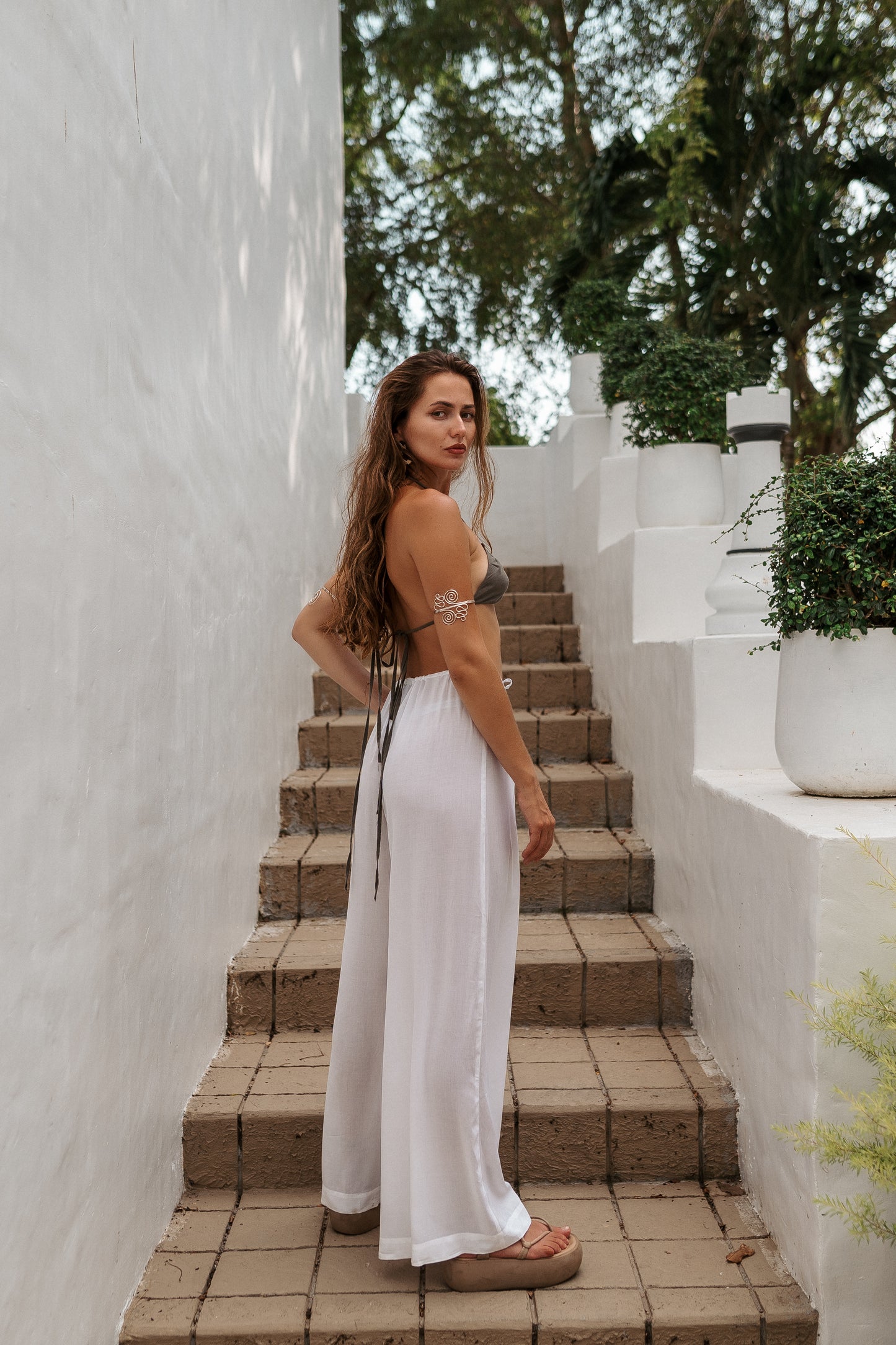 Women long white palazzo pants