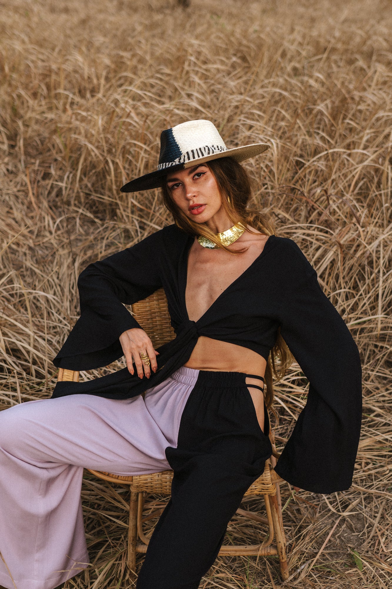 Women black & nude palazzo trousers