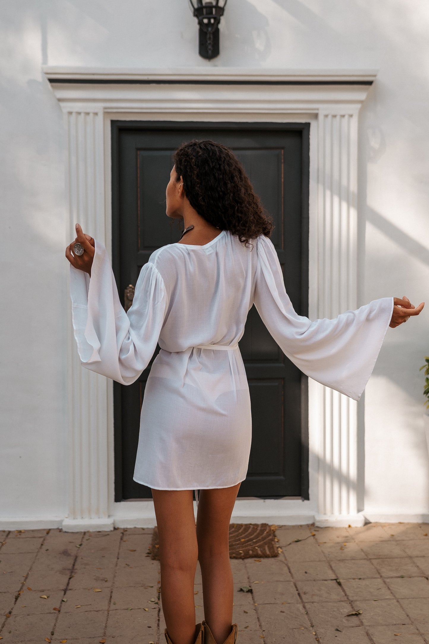 Women white kimono with flared sleeves