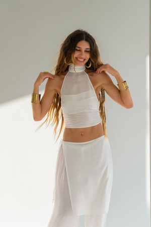 Sia High Neck Halter Crop Top - Open Back Viscose Jersey