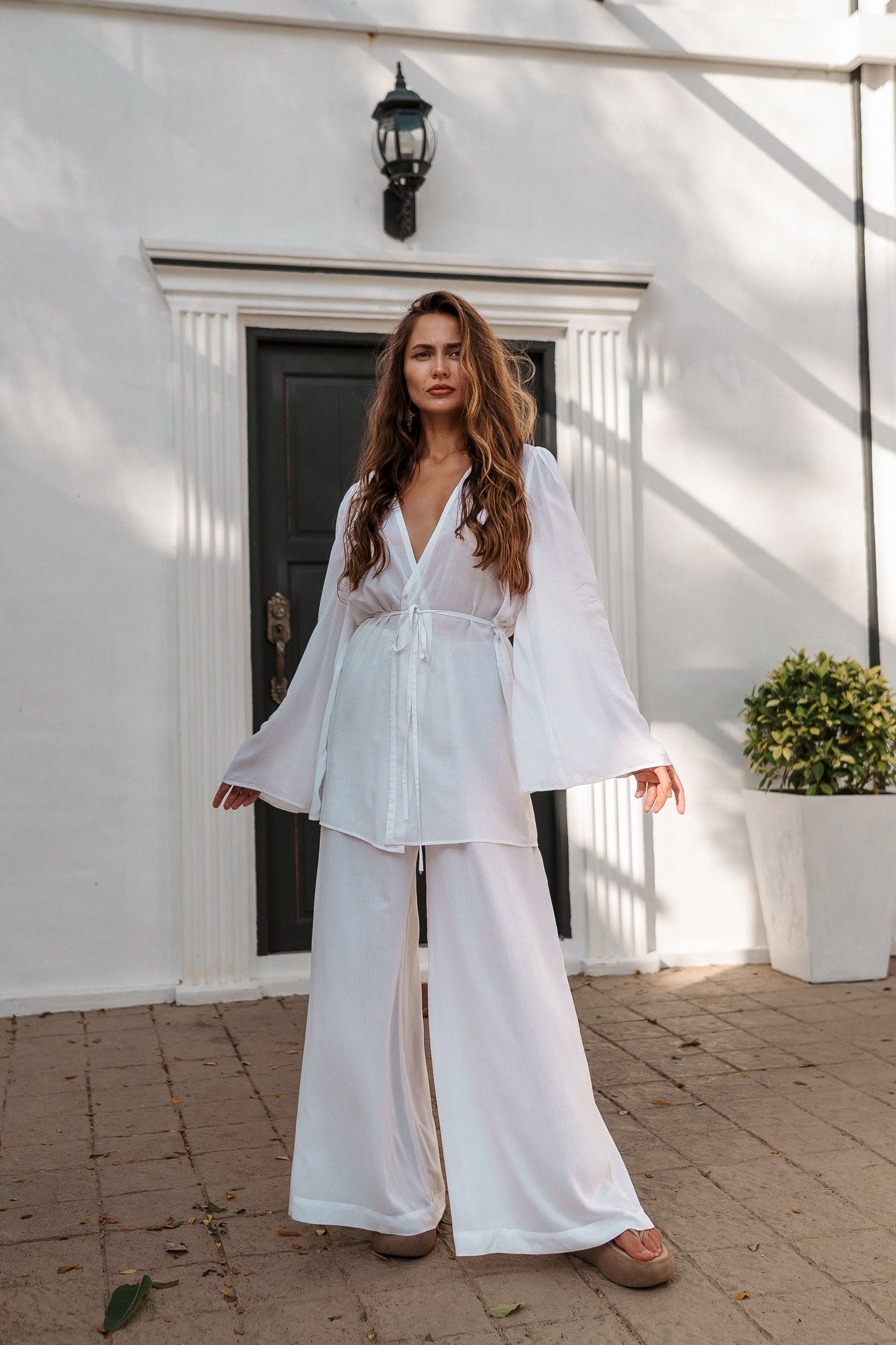 Women white pants and top