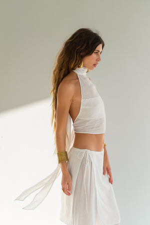 Sia High Neck Halter Crop Top - Open Back Viscose Jersey