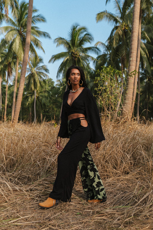 Women black wrap top