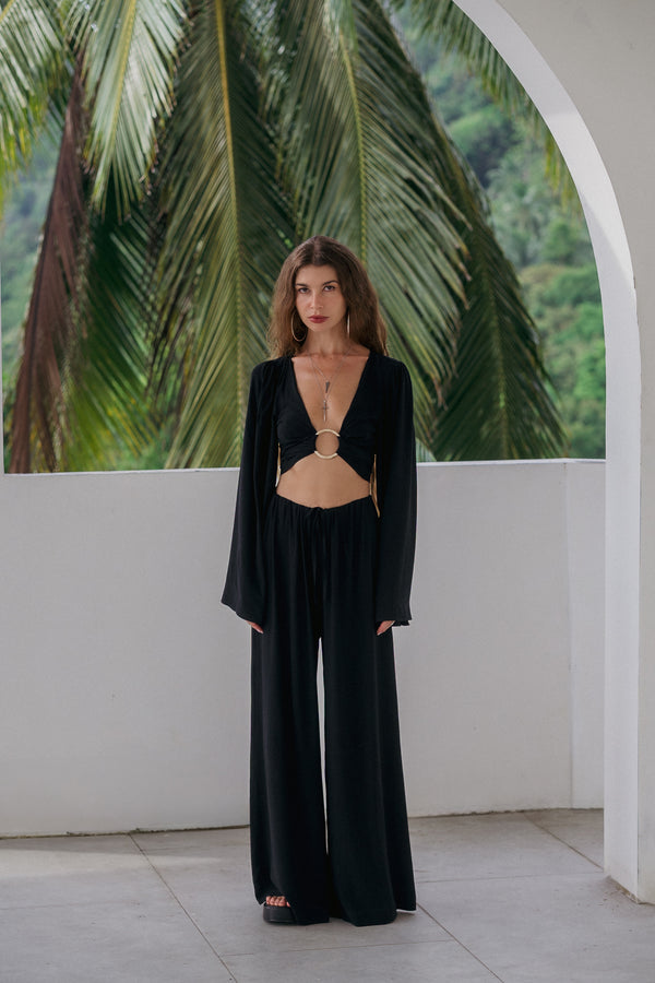 Soleil Wide-Leg Pants – Noir
