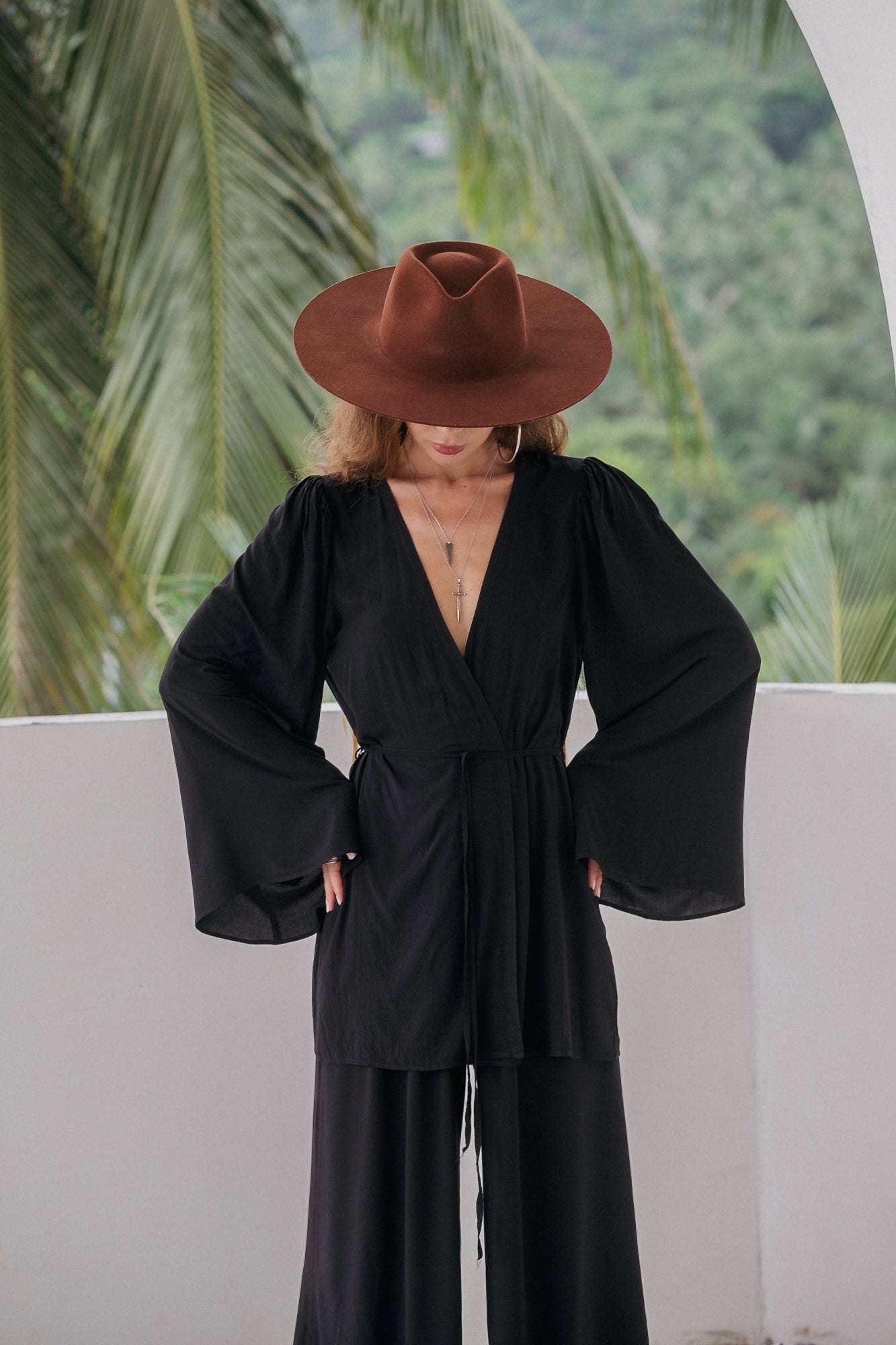 Aya Belted Kimono Top – Noir