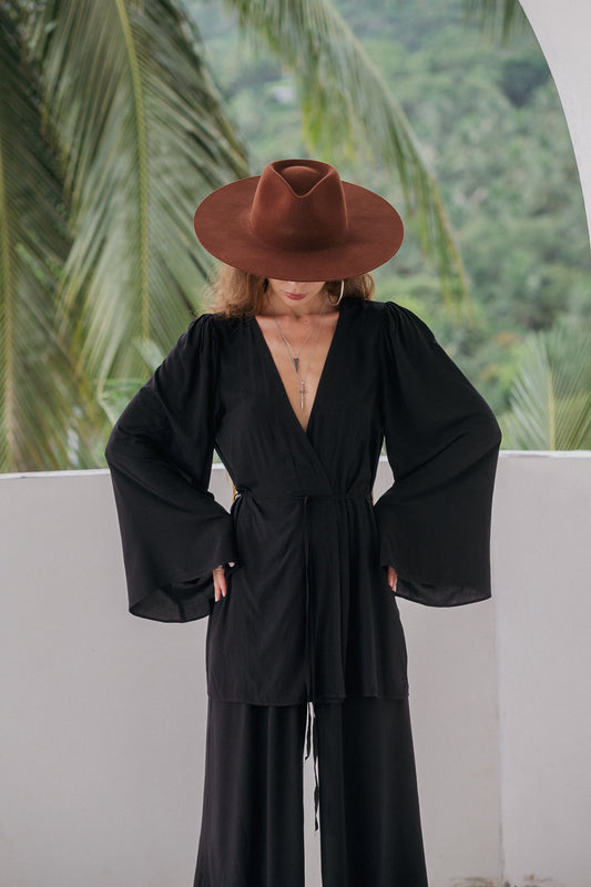 Aya Belted Kimono Top – Noir