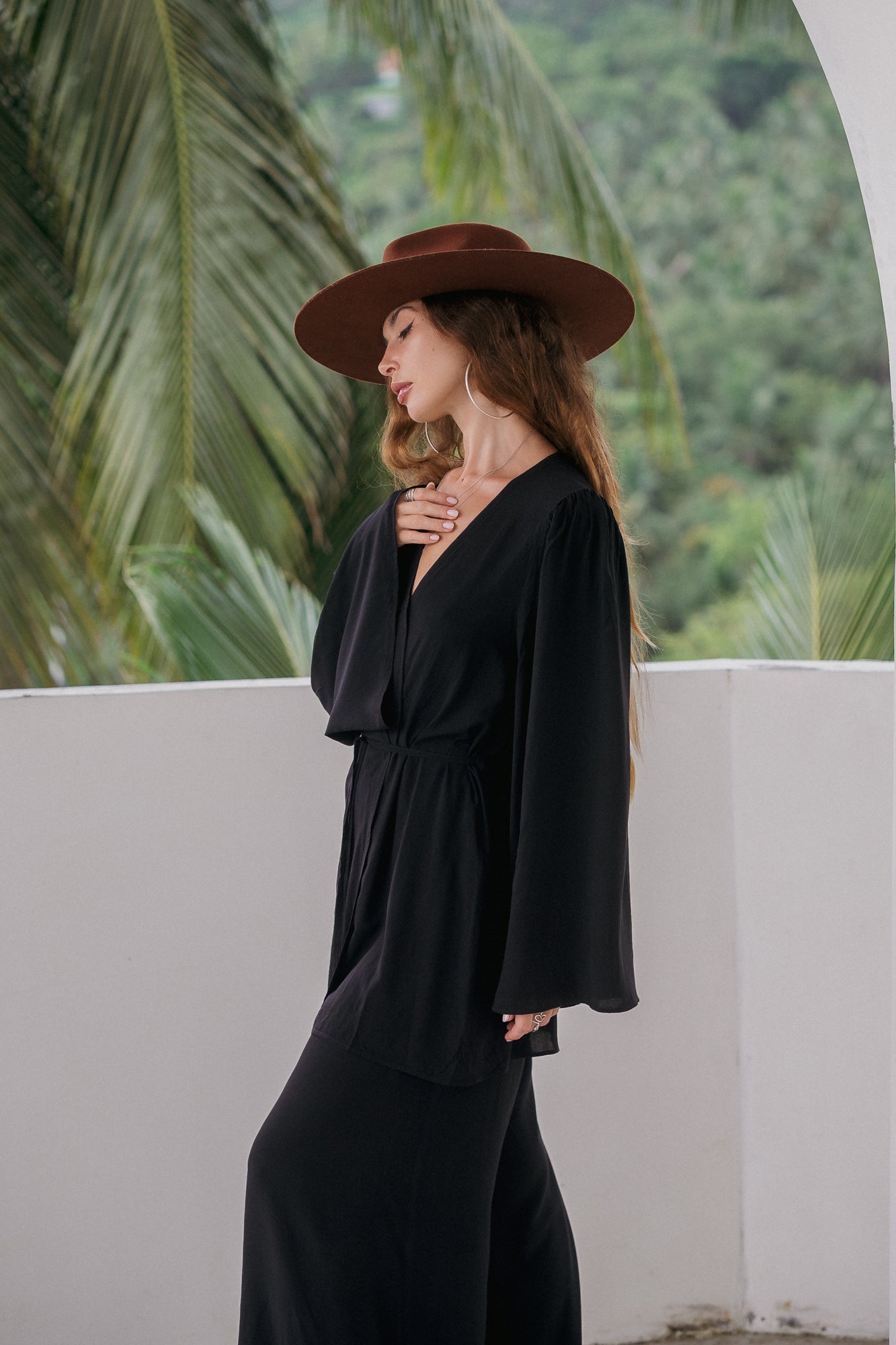 Aya Belted Kimono Top – Noir
