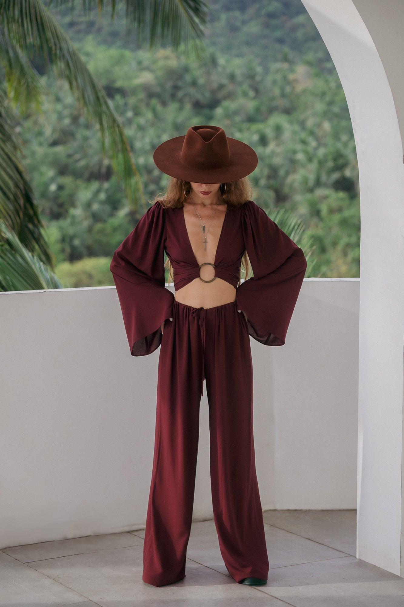 Soleil Wide-Leg Pants – Garnet