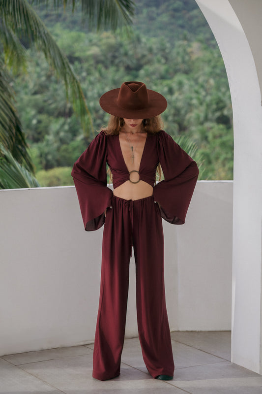 Soleil Wide-Leg Pants – Garnet
