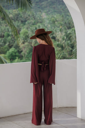Soleil Wide-Leg Pants – Garnet