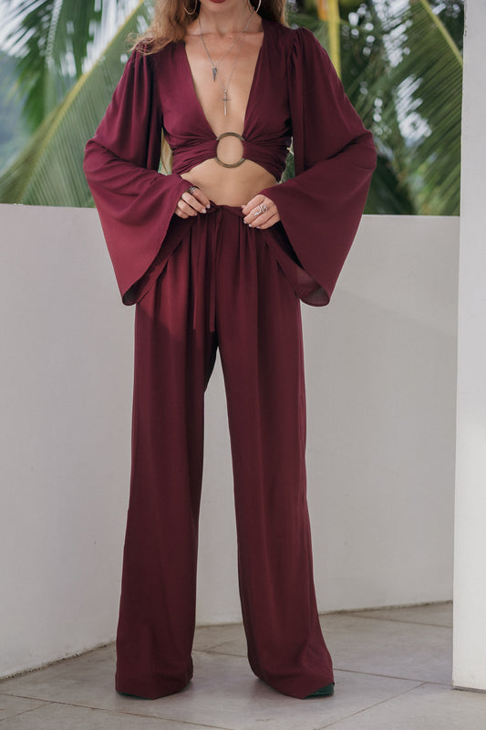 Soleil Wide-Leg Pants – Garnet