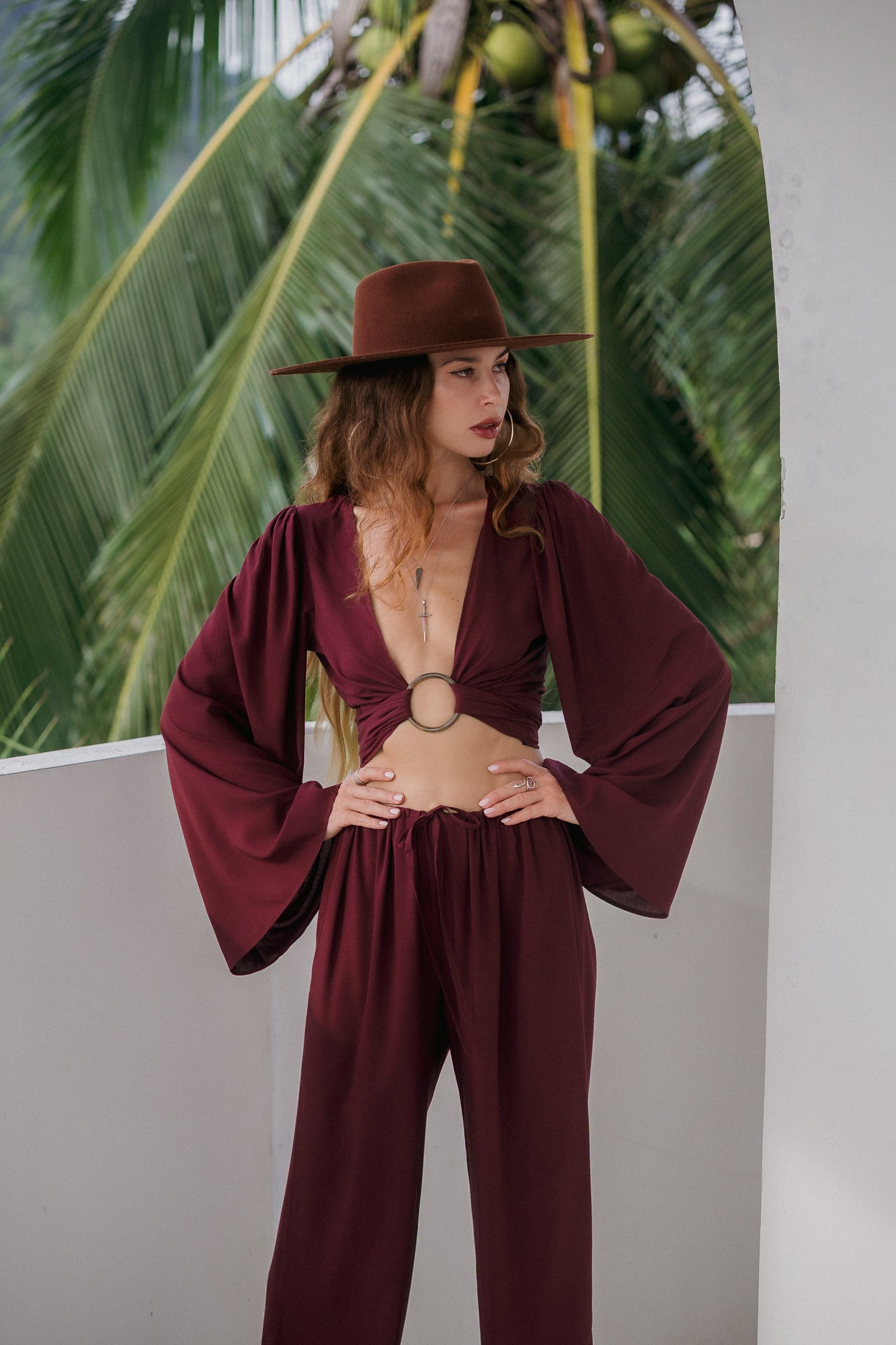 Soleil Wide-Leg Pants – Garnet