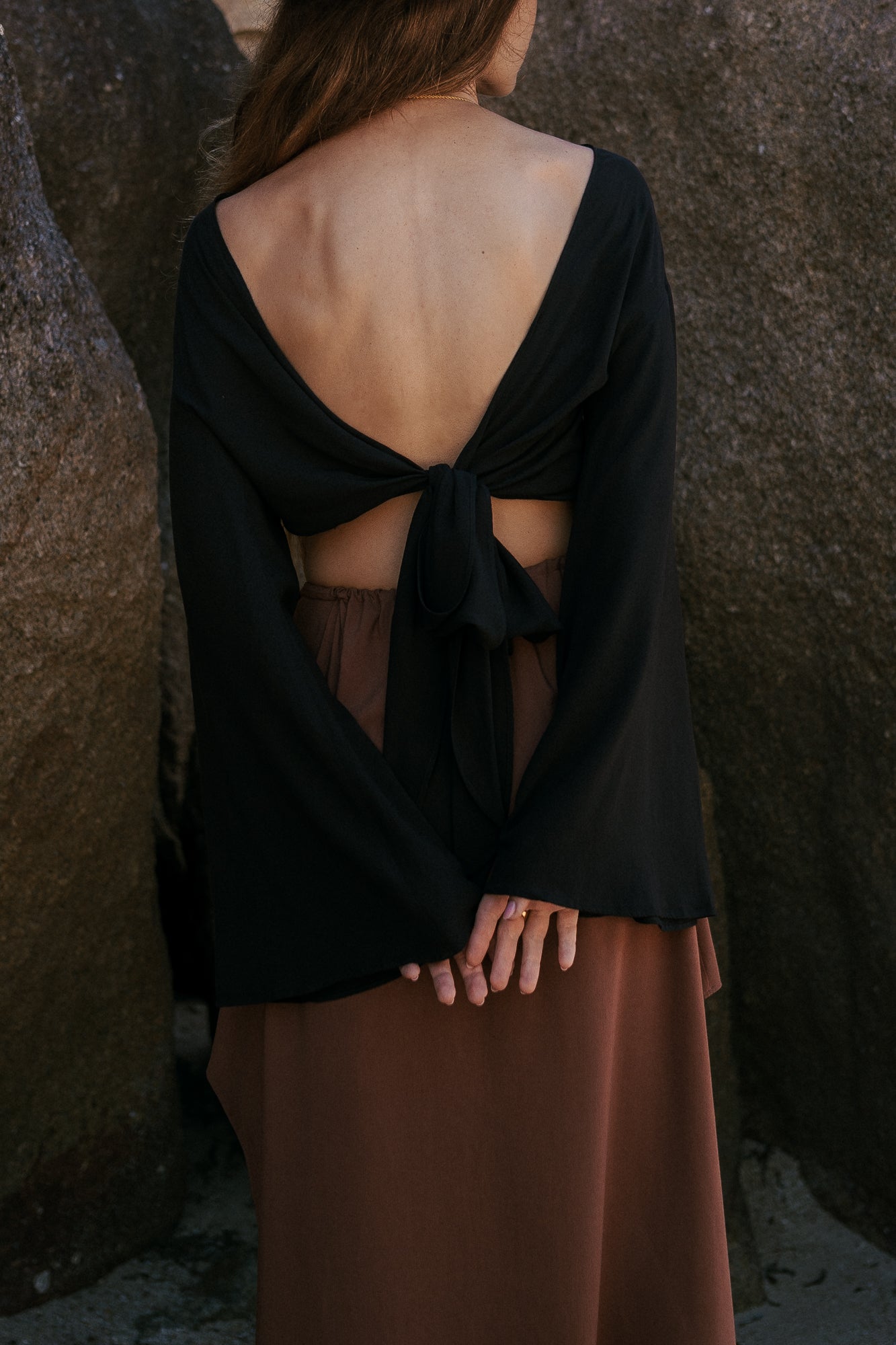 Women brown maxi skirt with slits