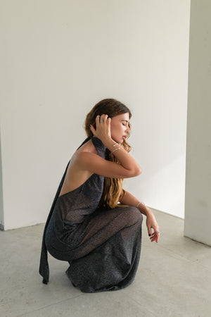 Sia Shimmer Semi-Sheer Halter Maxi Dress