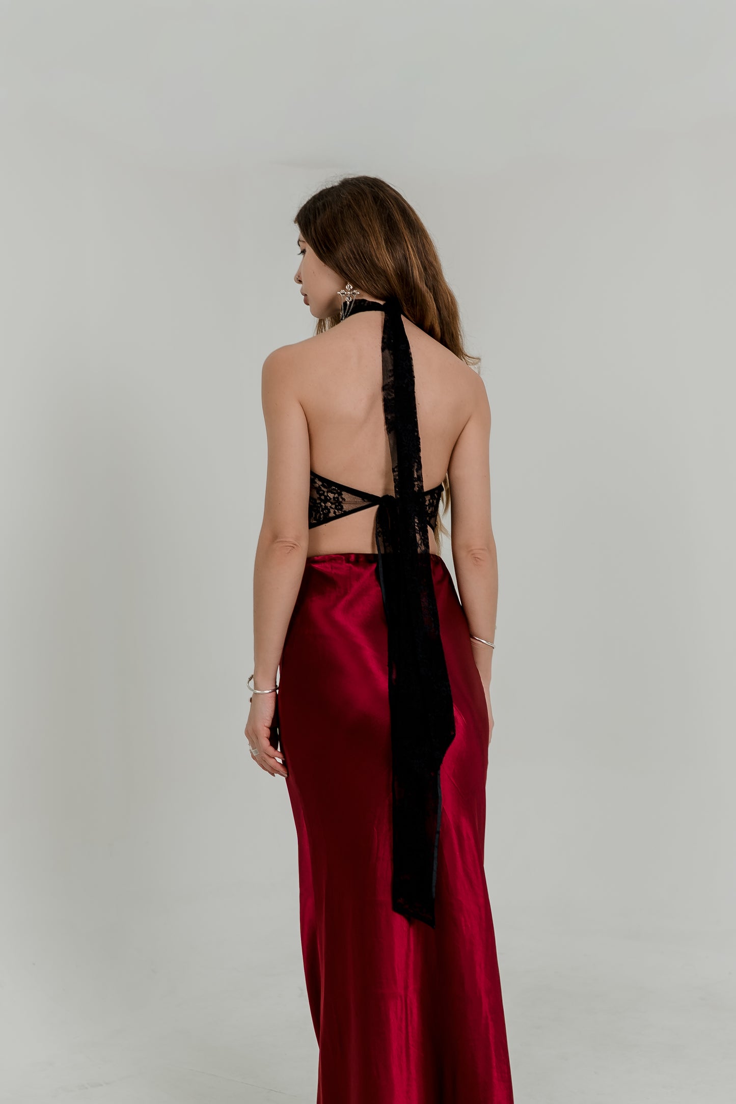 Burgundy Silky Viscose Maxi Skirt — High Waist Flowing Fit