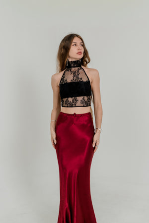 Lace High-Neck Top – Open Back & Fabric Ties