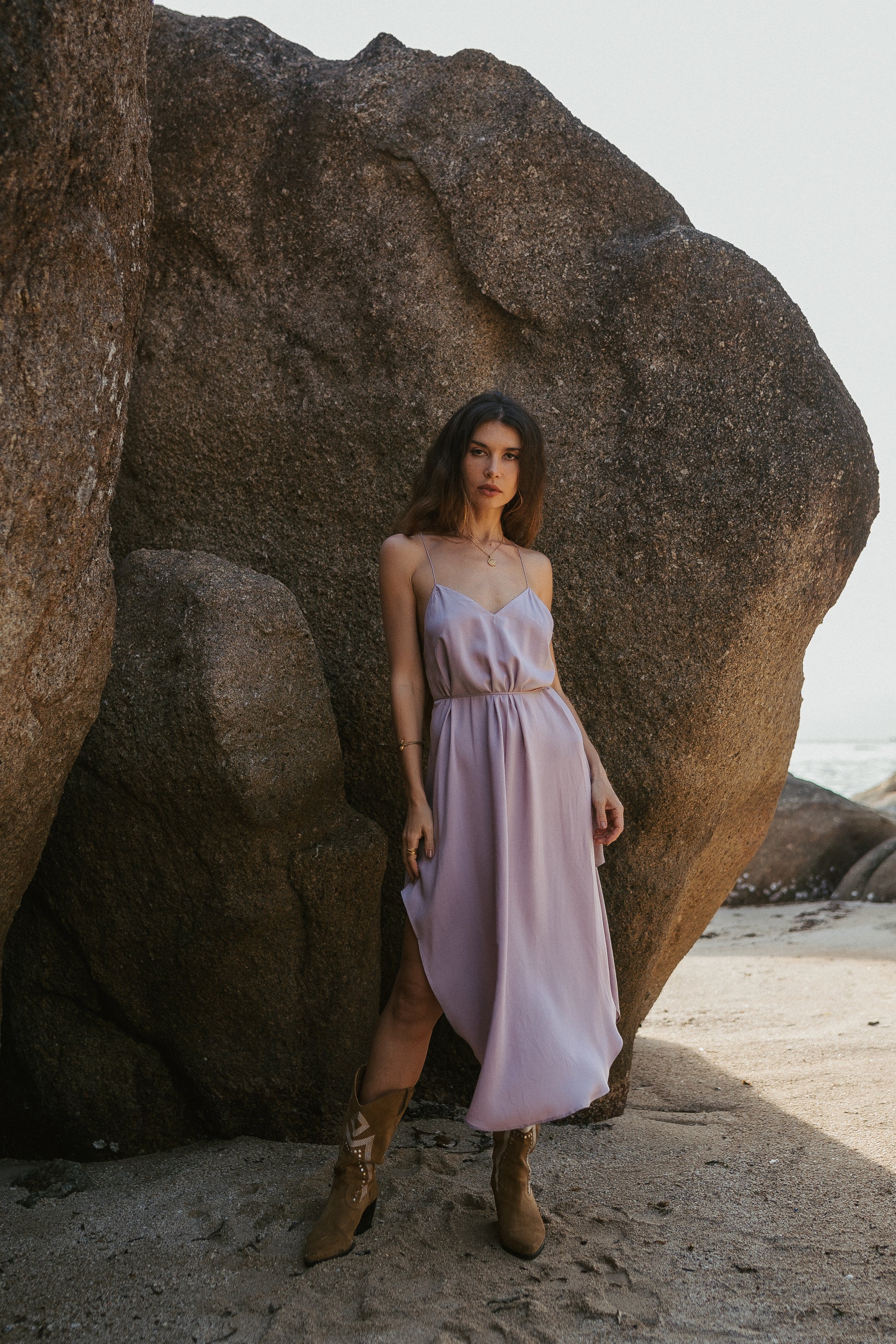 Women midi nude slip dress – mockniwear Women midi nude slip dress – mockniwear