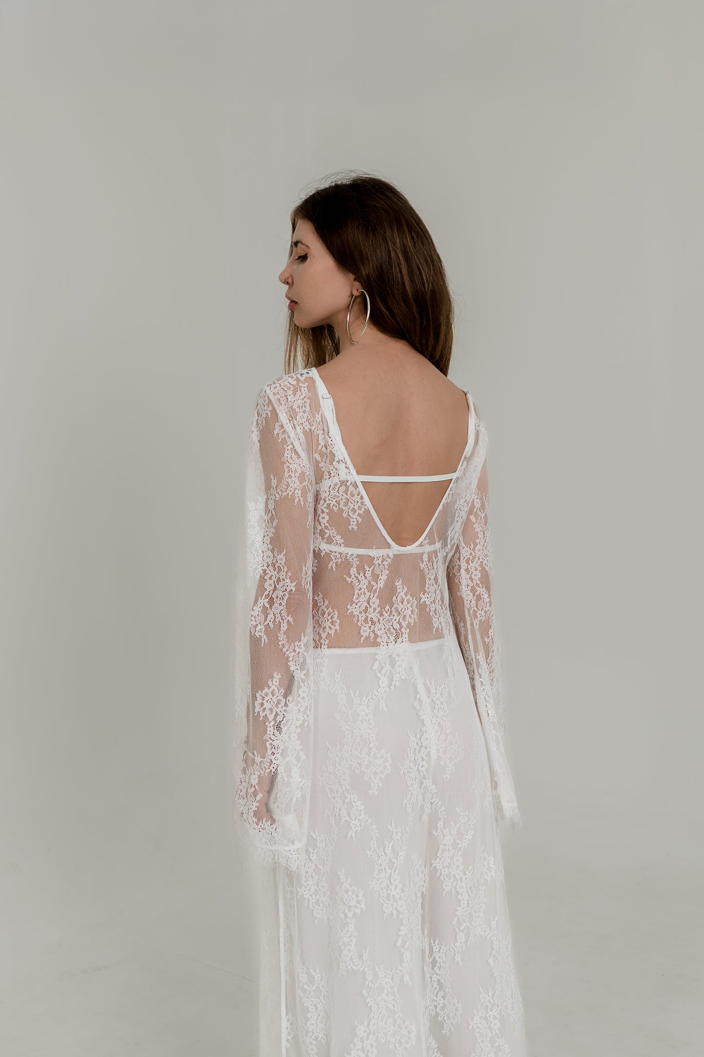 White Crochet Maxi Dress — Open Back & Long Sleeves