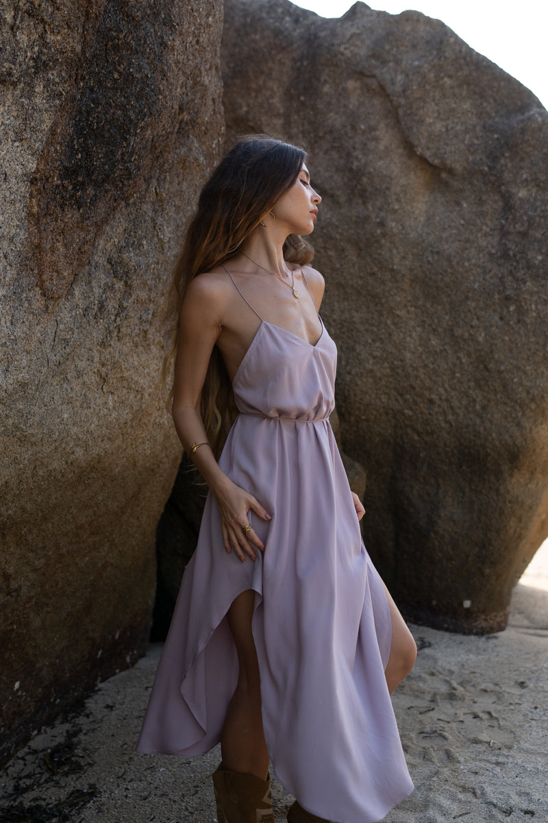 Women midi nude slip dress