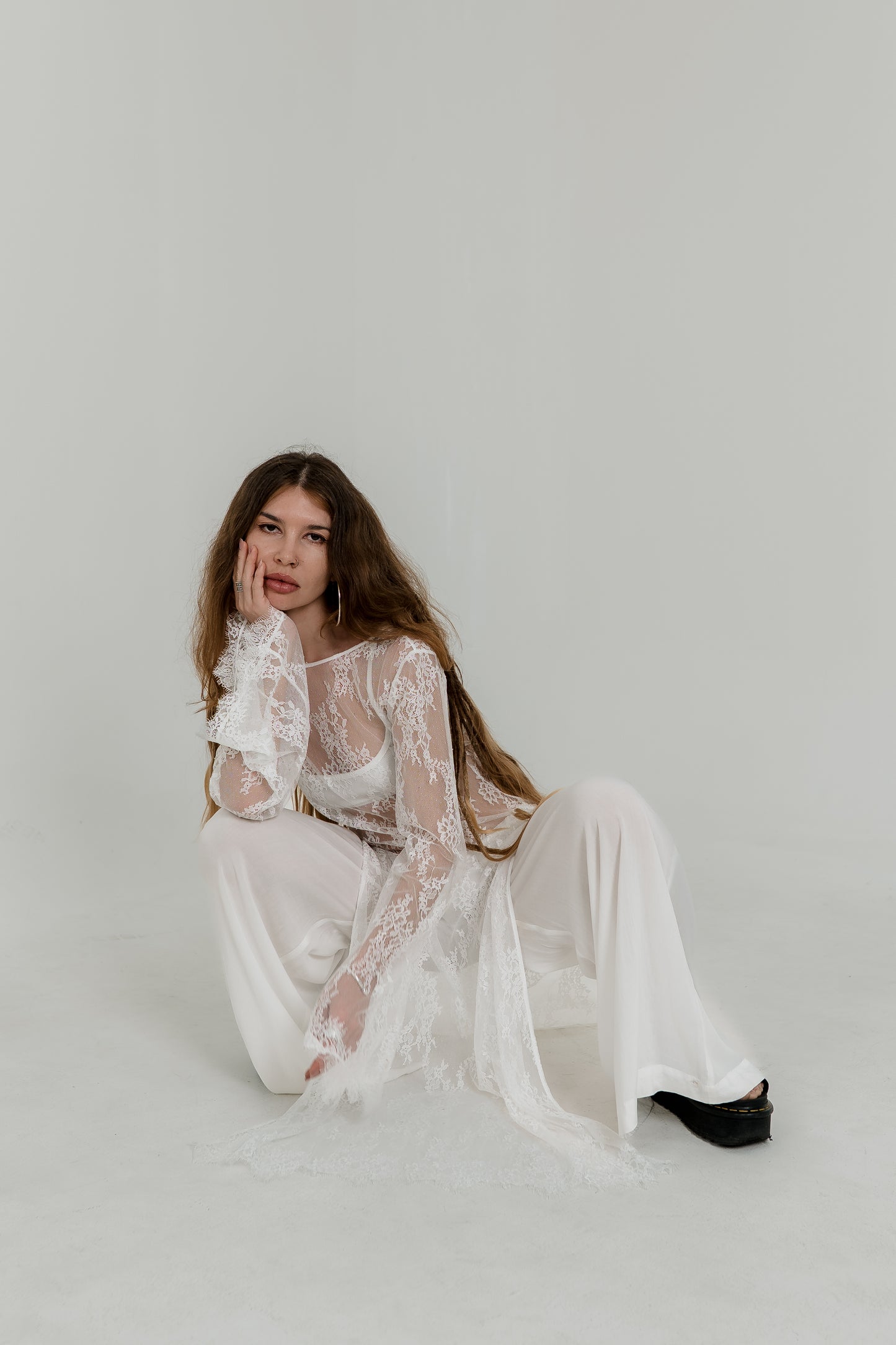 White Crochet Maxi Dress — Open Back & Long Sleeves