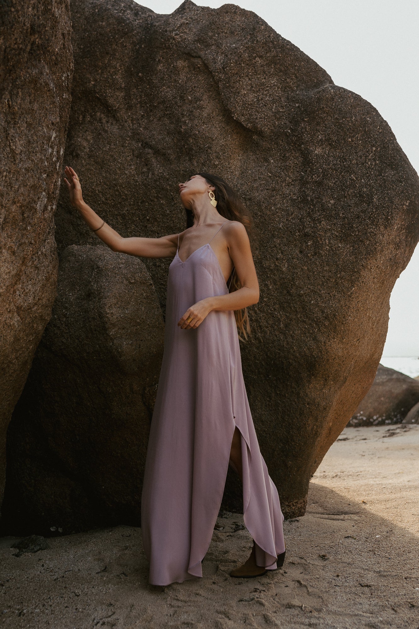 Women maxi nude slip dress with opened back