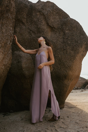 Women maxi nude slip dress with opened back