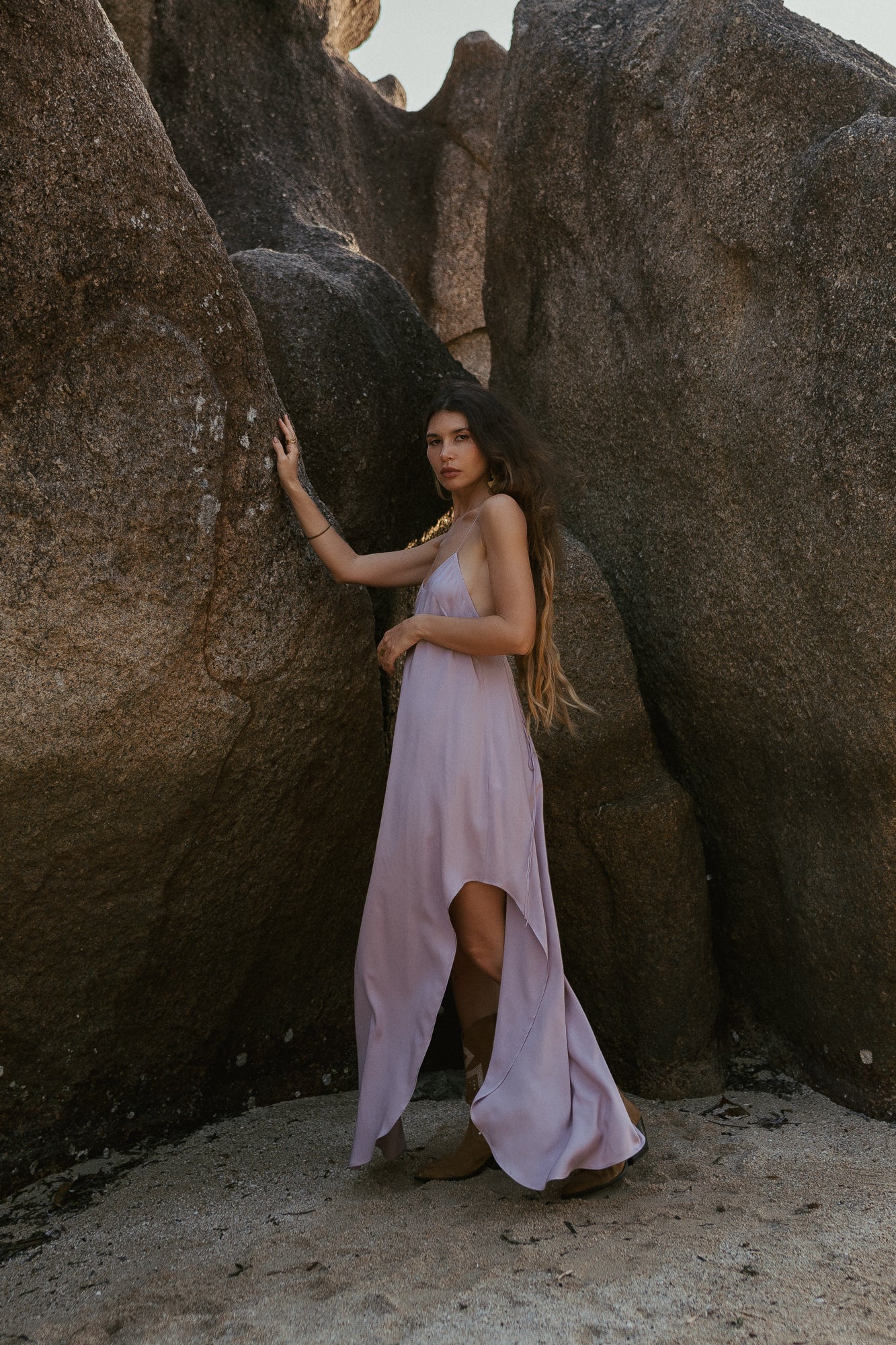 Women maxi nude slip dress with opened back