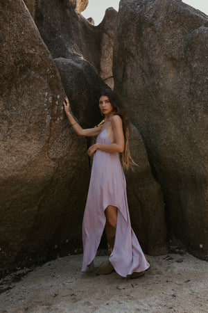 Women maxi nude slip dress with opened back