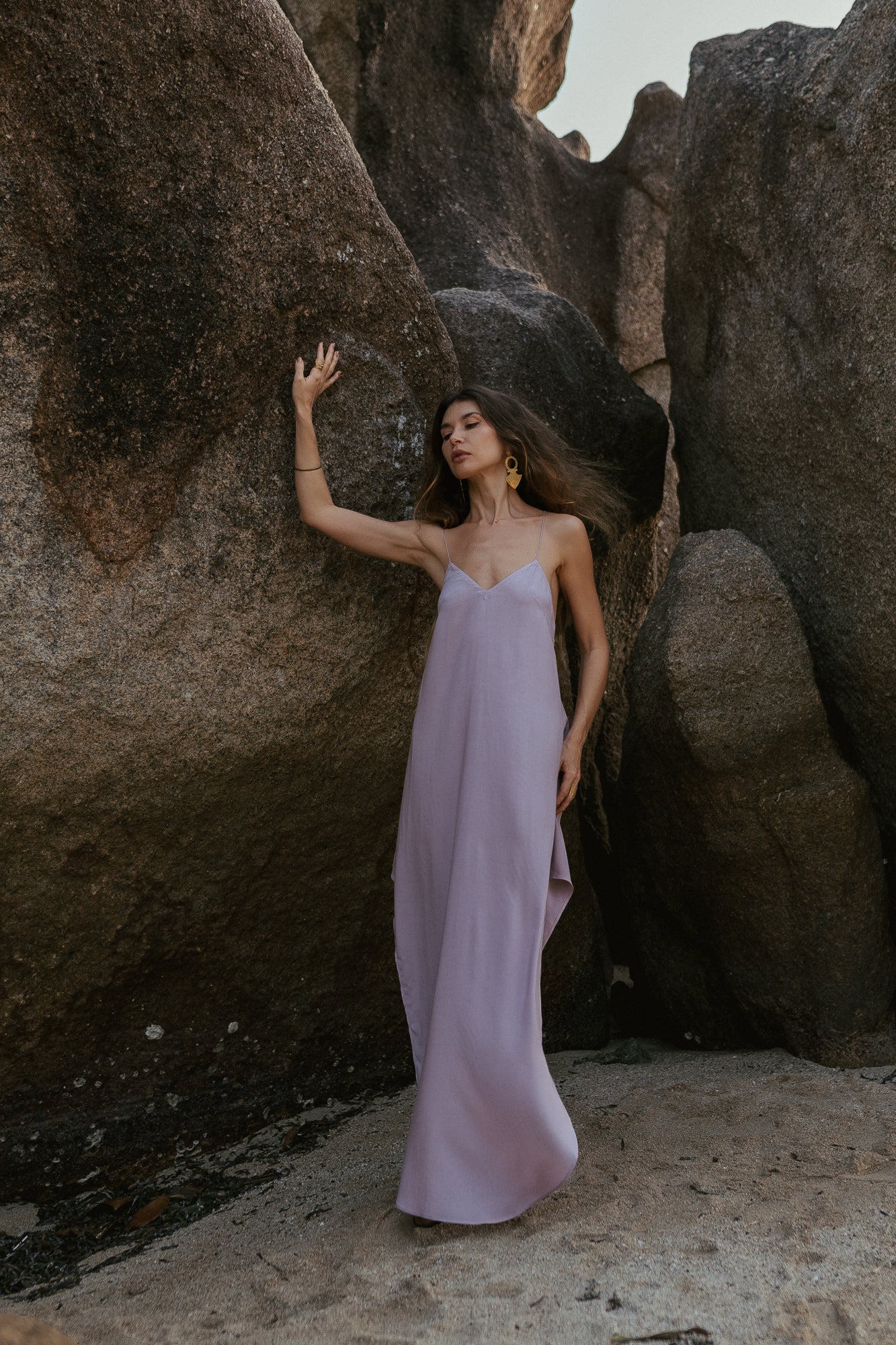 Women maxi nude slip dress with opened back