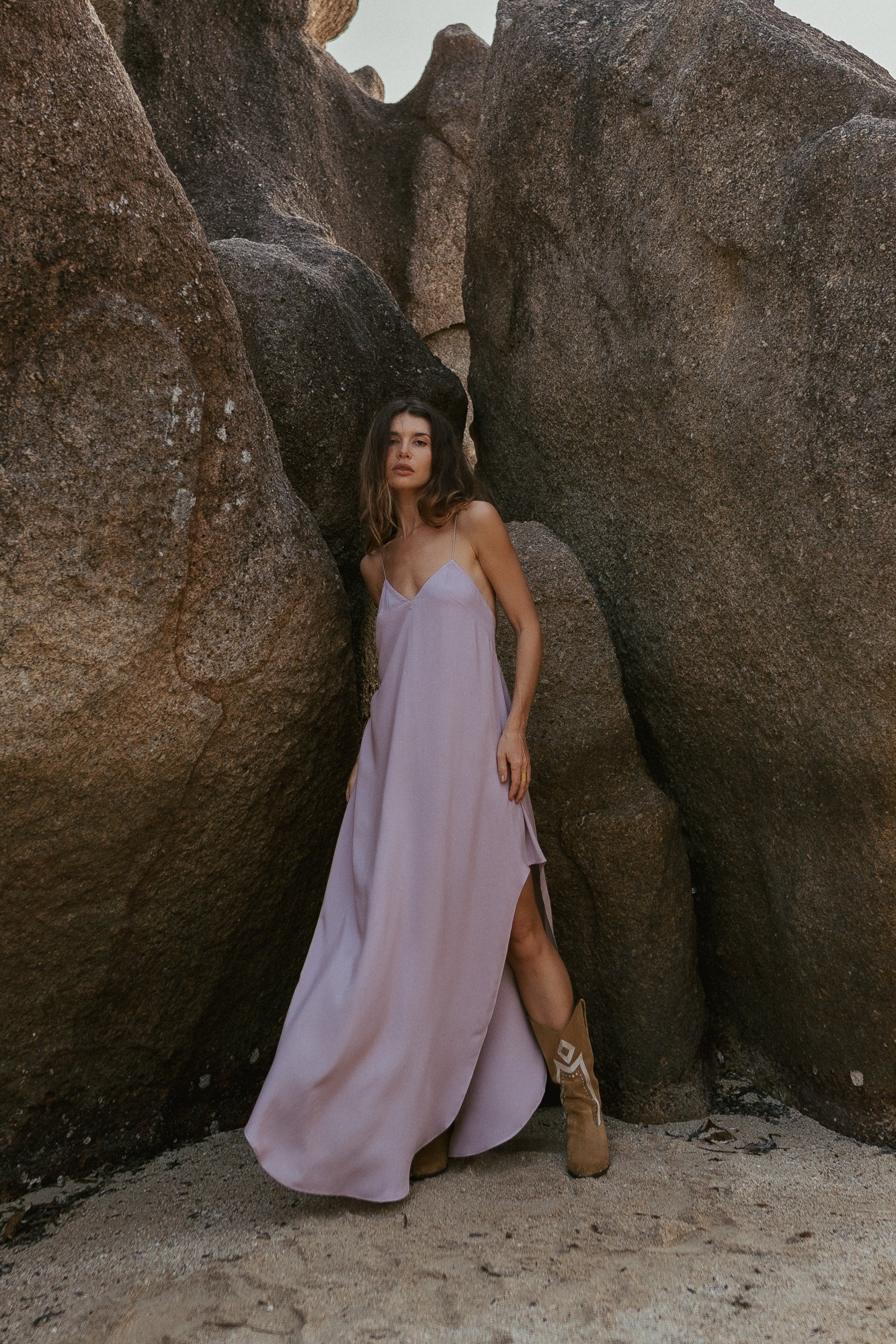 Women maxi nude slip dress with opened back