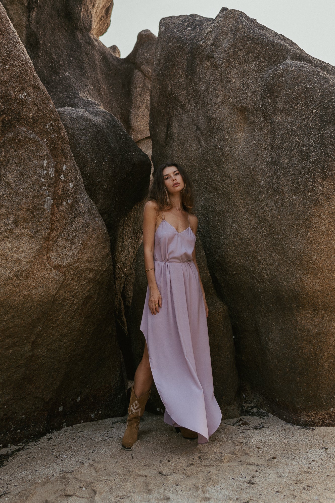 Women maxi nude slip dress with opened back