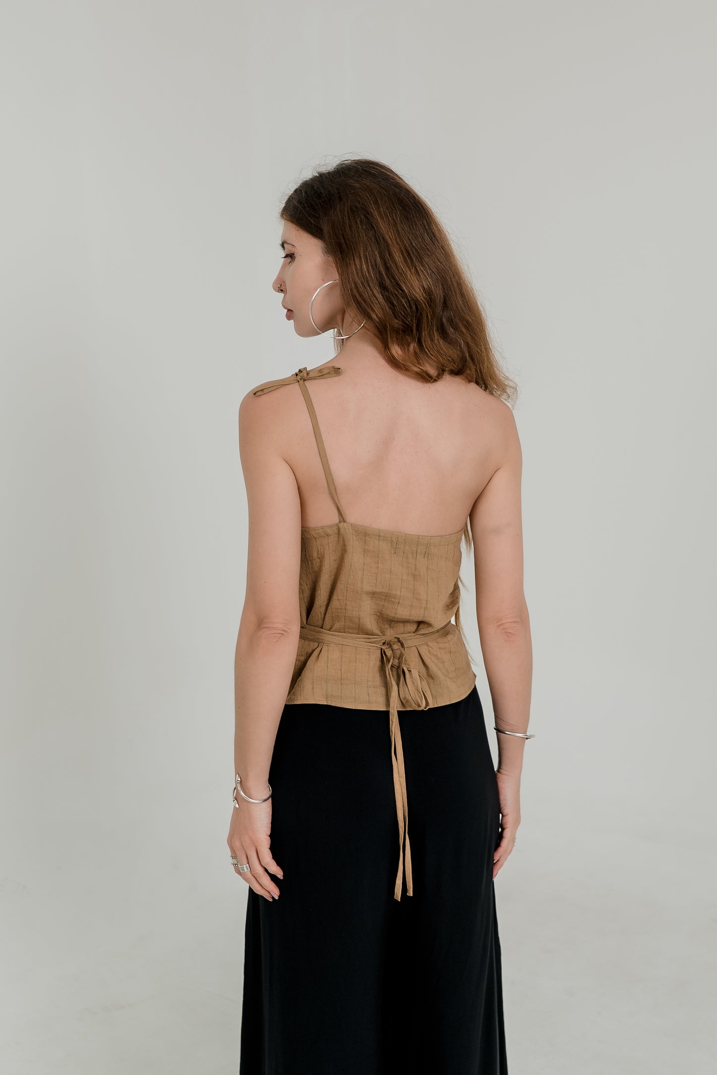 Asymmetric One-Shoulder Wrap Top – Desert Sand