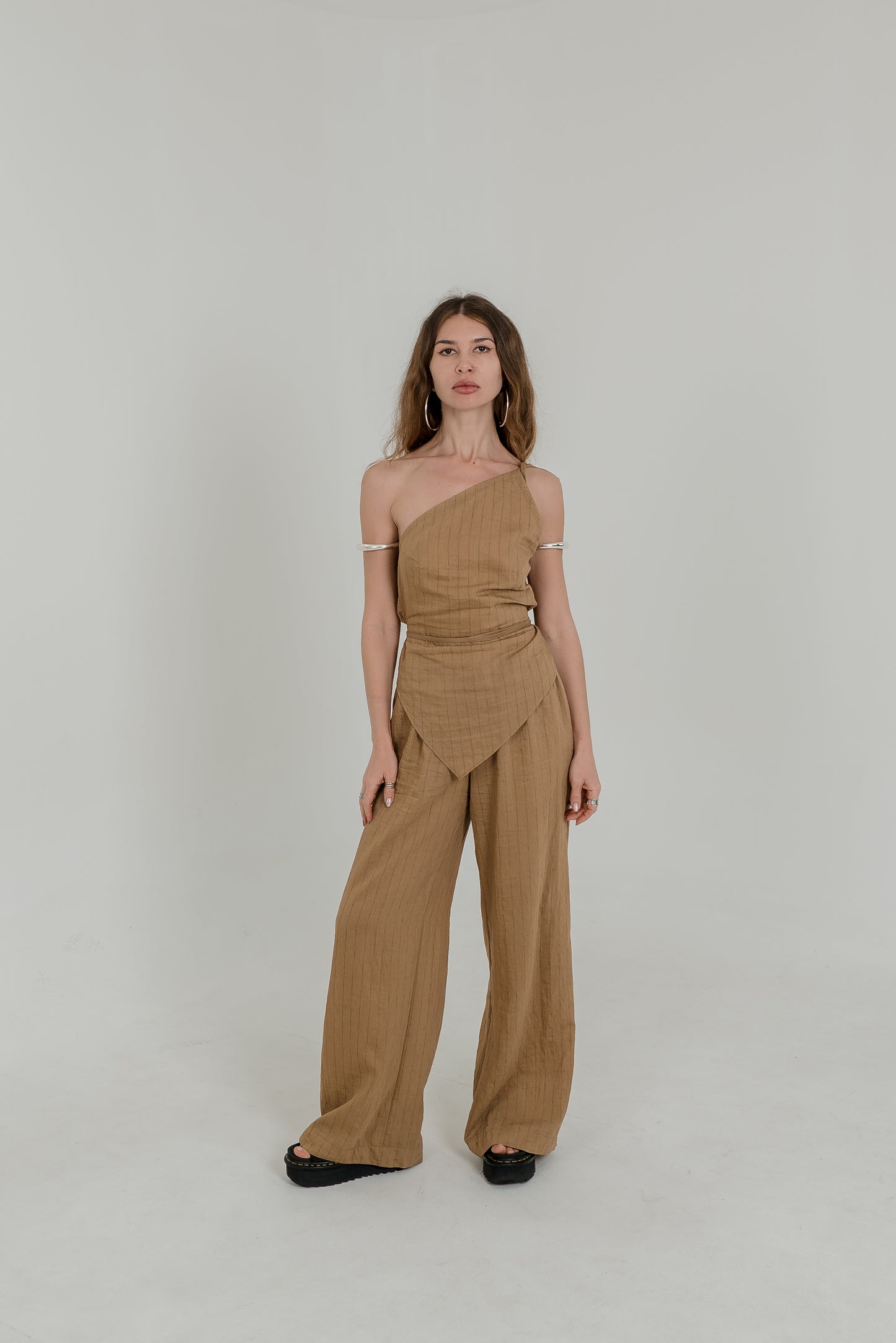 Asymmetric One-Shoulder Wrap Top – Desert Sand