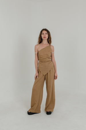 Asymmetric One-Shoulder Wrap Top – Desert Sand
