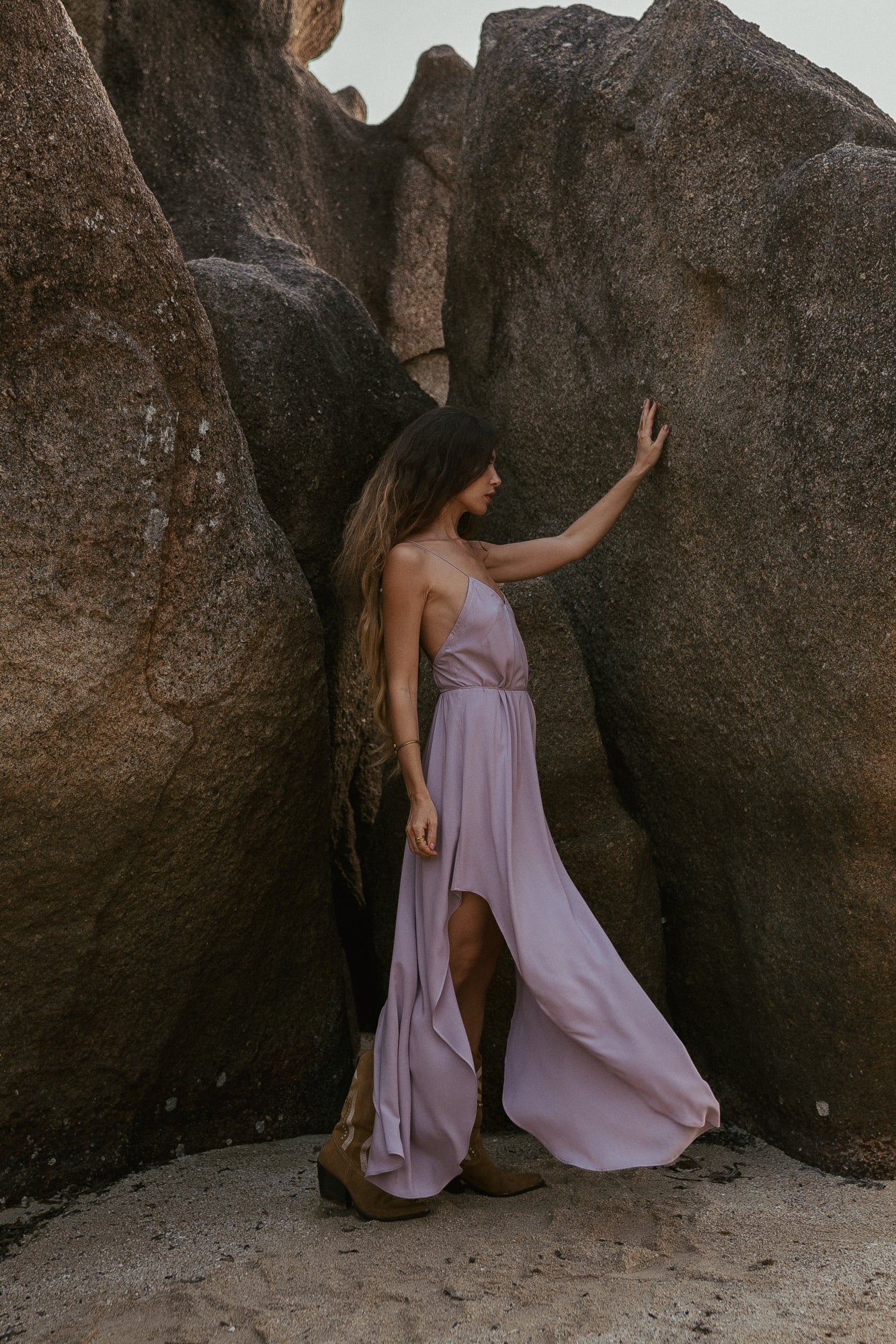 Women maxi nude slip dress with opened back