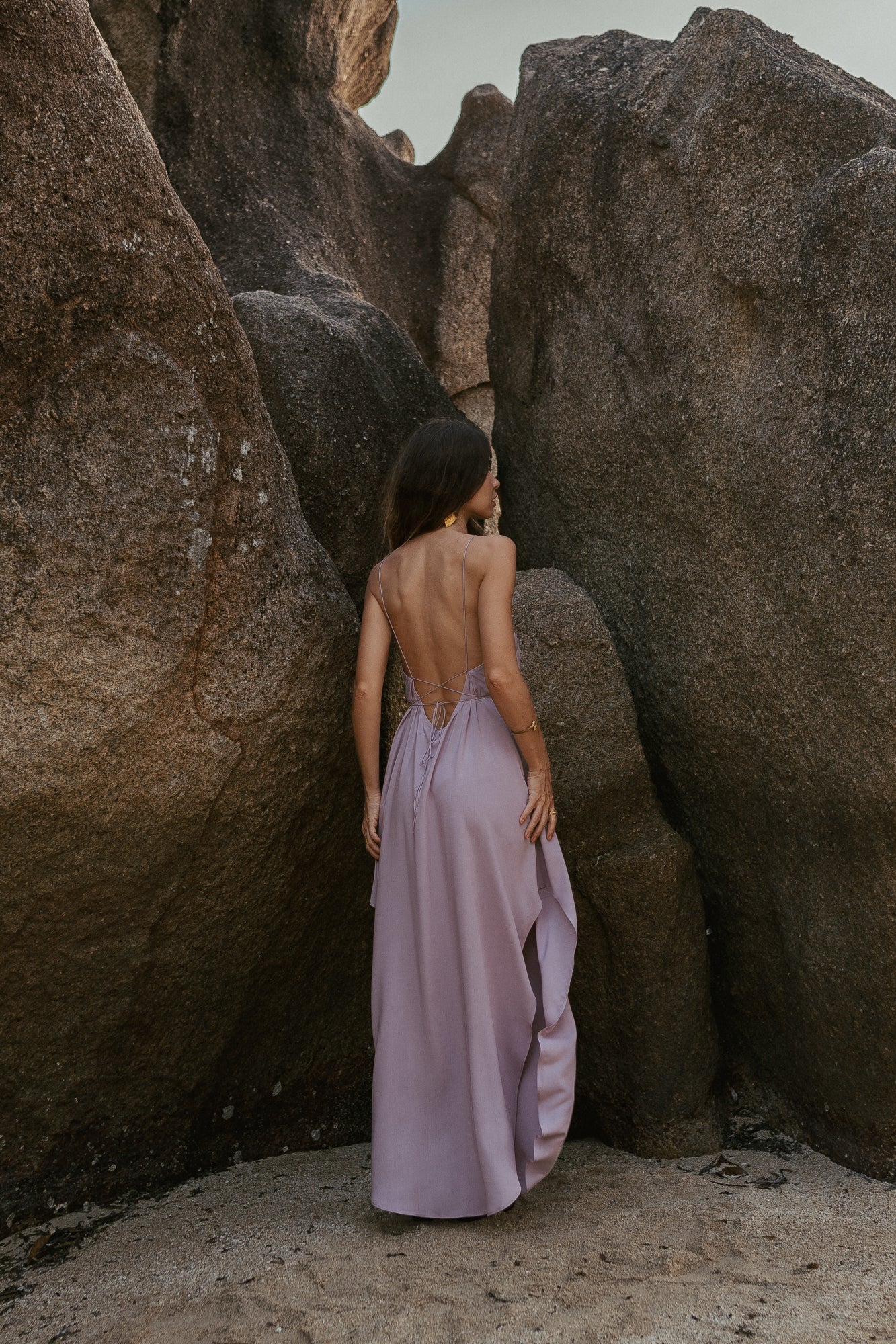 Women maxi nude slip dress with opened back