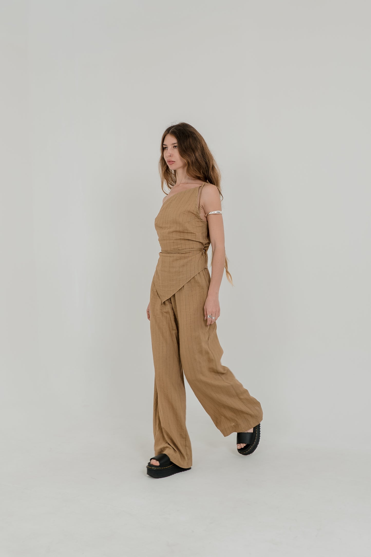 Asymmetric One-Shoulder Wrap Top – Desert Sand