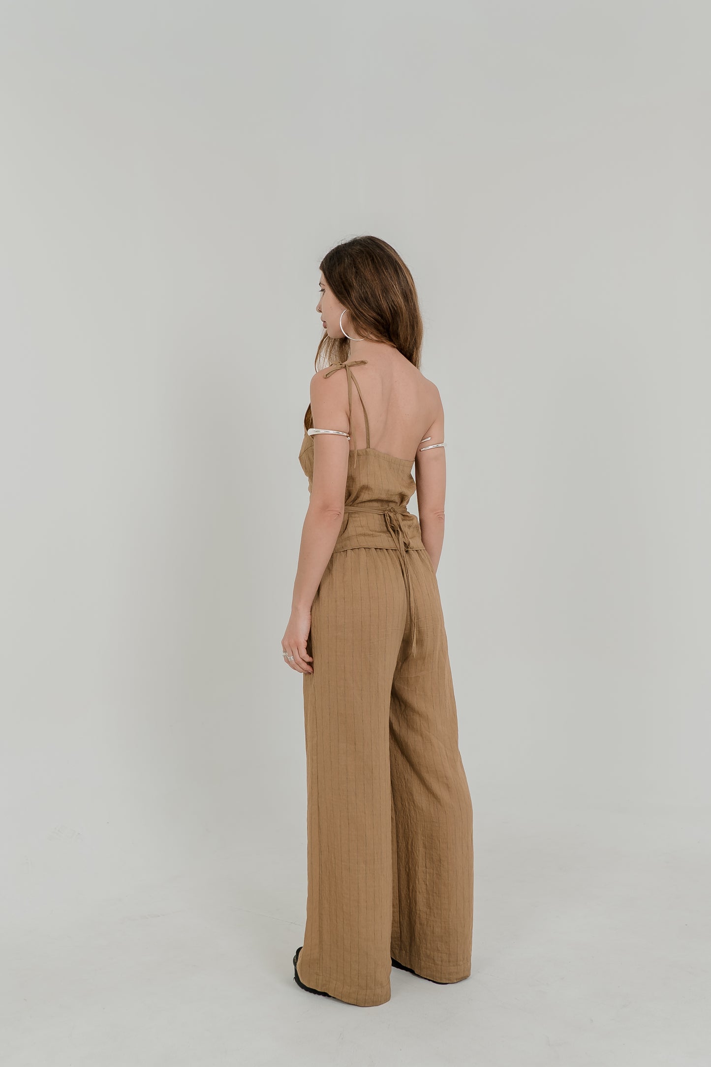 Nomad Palazzo Set – Sand Pinstripe with Detachable Wrap