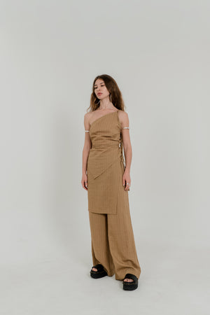 Nomad Palazzo Set – Sand Pinstripe with Detachable Wrap