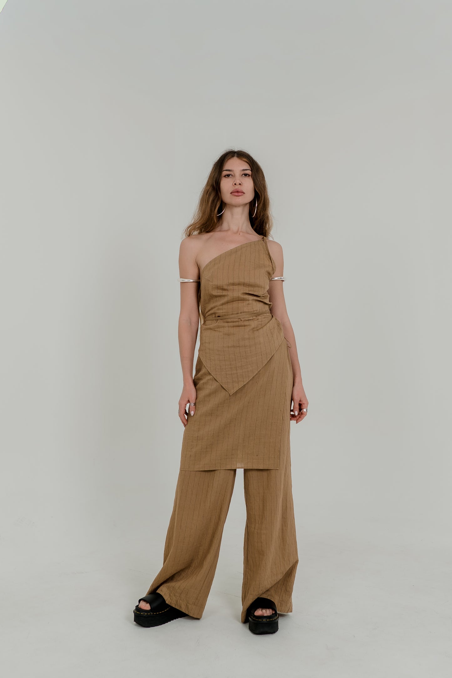 Asymmetric One-Shoulder Wrap Top – Desert Sand
